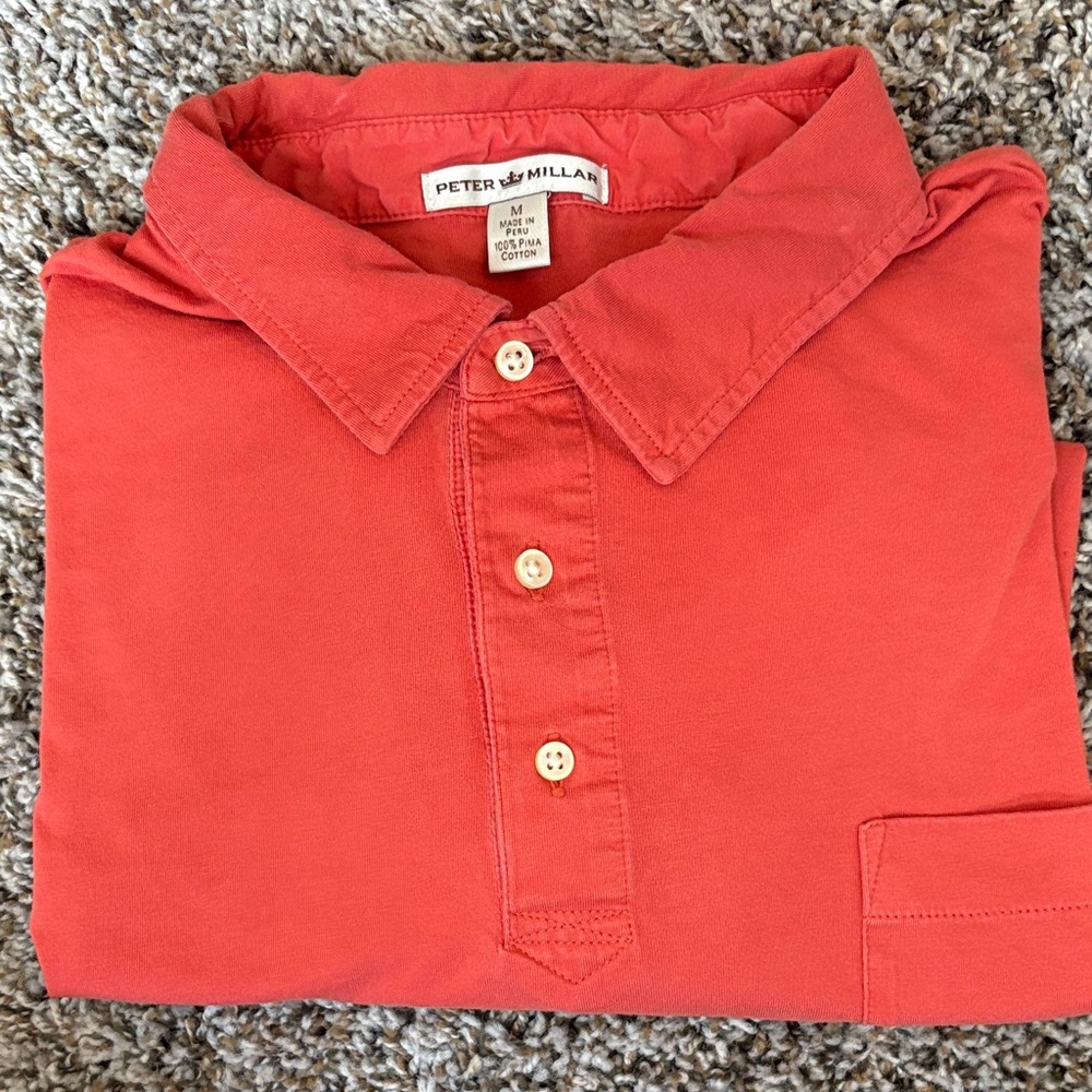Peter Millar Red Orange Golf Polo Shirt 100% Pima Cotton Pocket